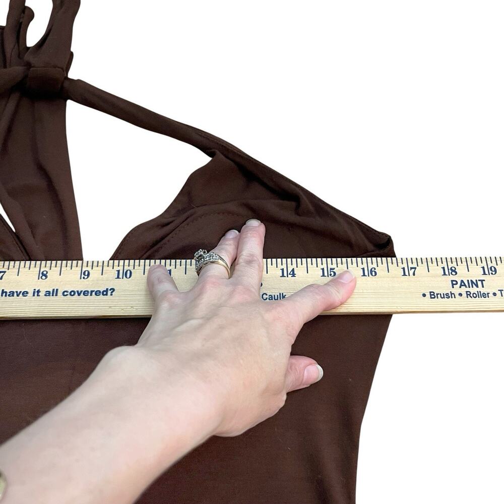 Y2K Cache Halter Top Small Brown Jersey Knit Plunging Night Out Clubwear - Picture 8 of 8